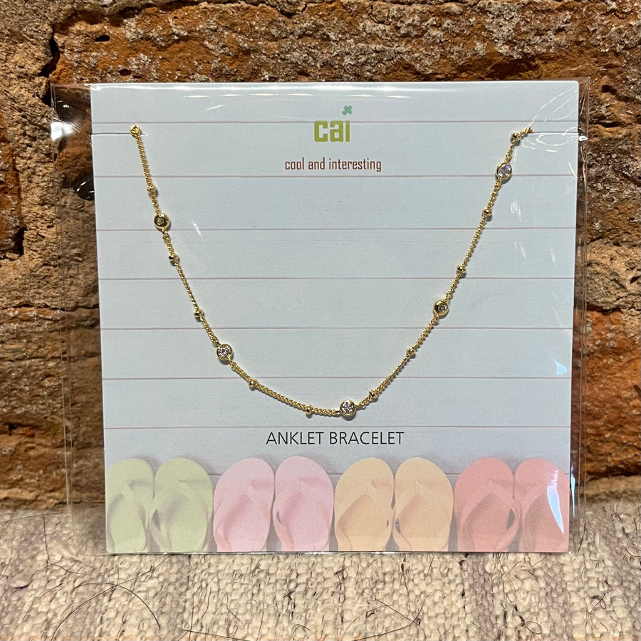 Gold Dainty & Dangle Clear Cz Anklet