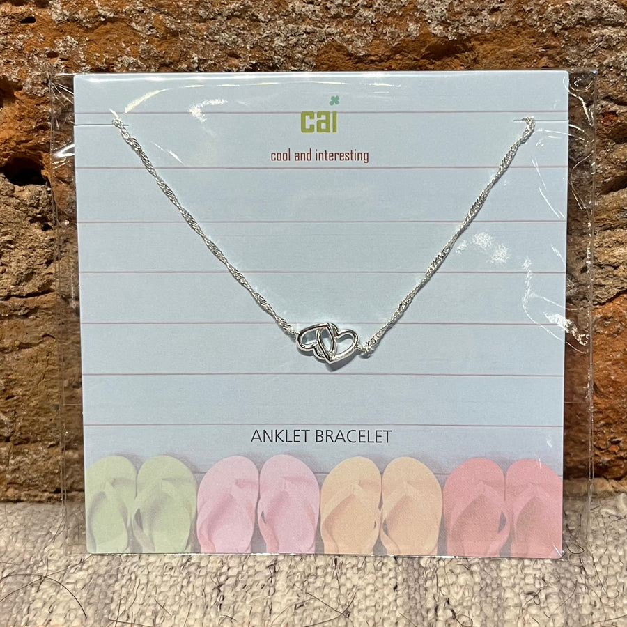 Silver Dainty & Dangle Heart Anklet