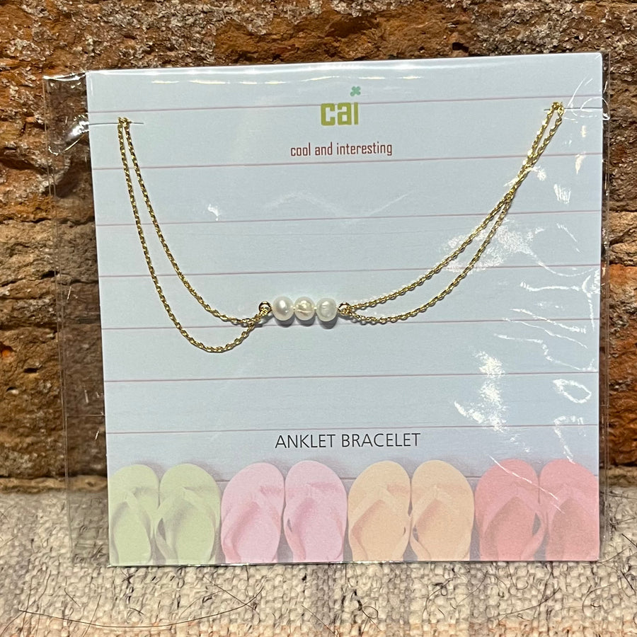 Gold Dainty & Dangle Trio Pearl Anklet