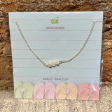 Silver Dainty & Dangle Trio Pearl Anklet