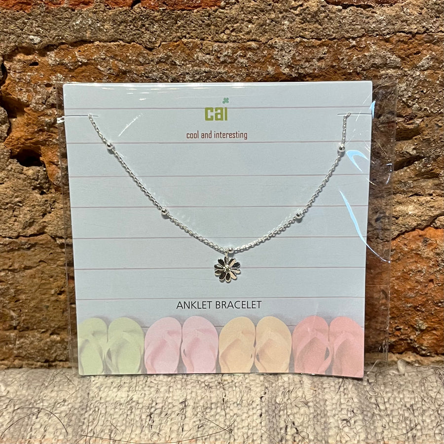Silver Dainty & Dangle Daisy Anklet