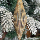 Glittered Ribbed Long Diamond Orn. 5.5”