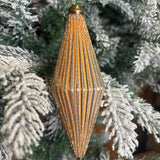 Glittered Ribbed Long Diamond Orn. 5.5”