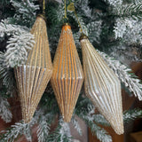 Glittered Ribbed Long Diamond Orn. 5.5”