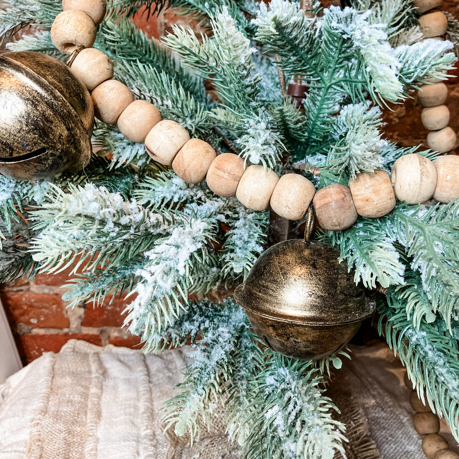 Wood/Metal Antique Gold Bell Garland 33”