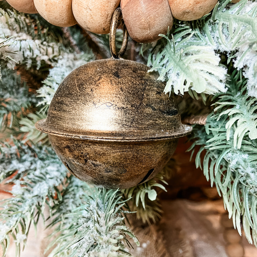 Wood/Metal Antique Gold Bell Garland 33”