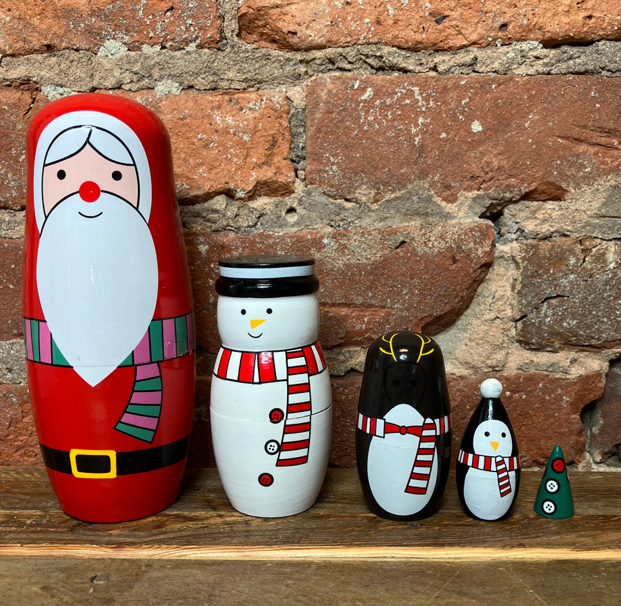 Wood Holiday Nesting Dolls 6.5”