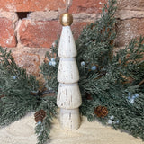 Distressed Cream Carved Mango Wood Tree w/Gold Top