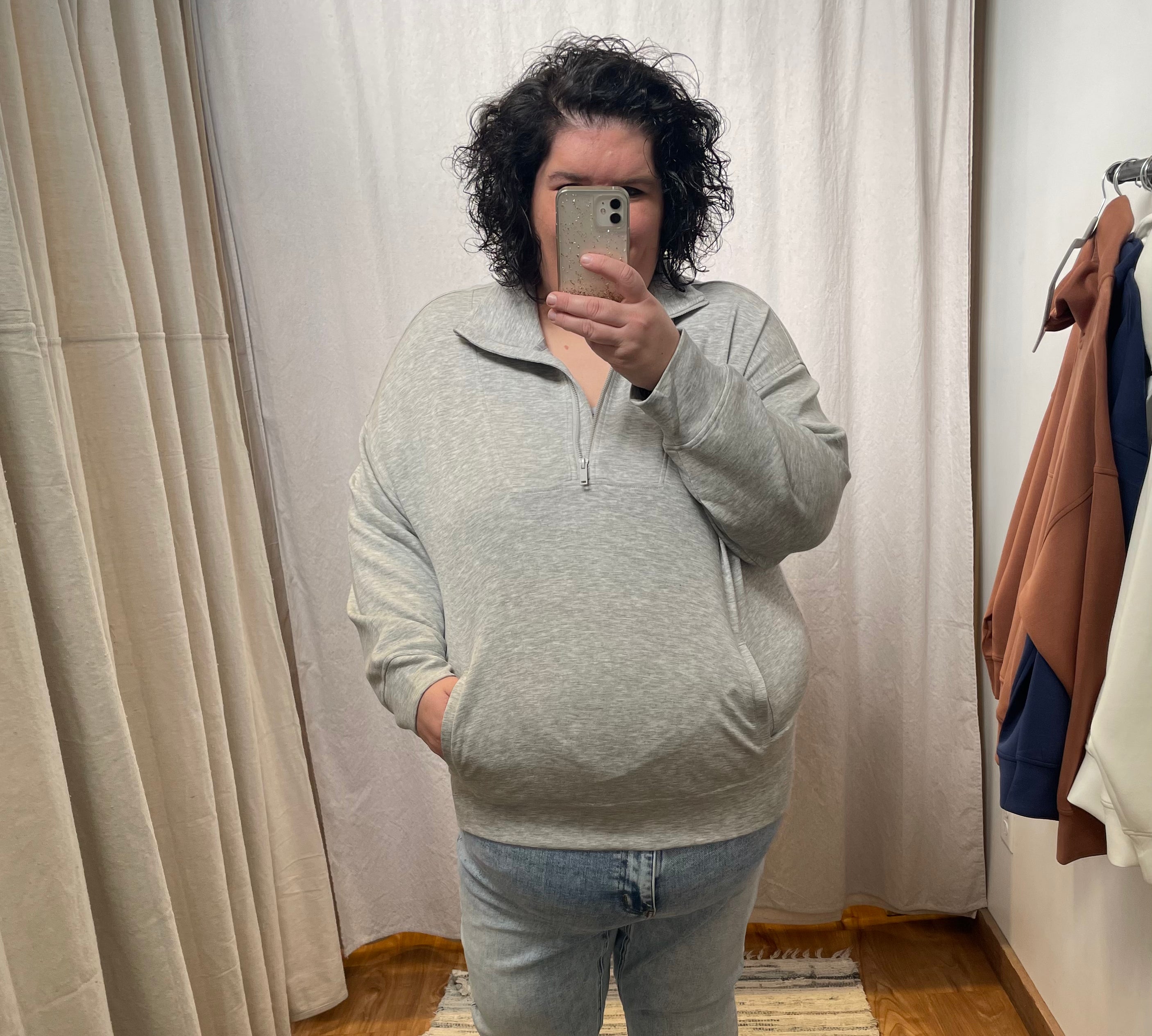 Plus Modal Poly Quarter Zip Funnel Neck Pullover