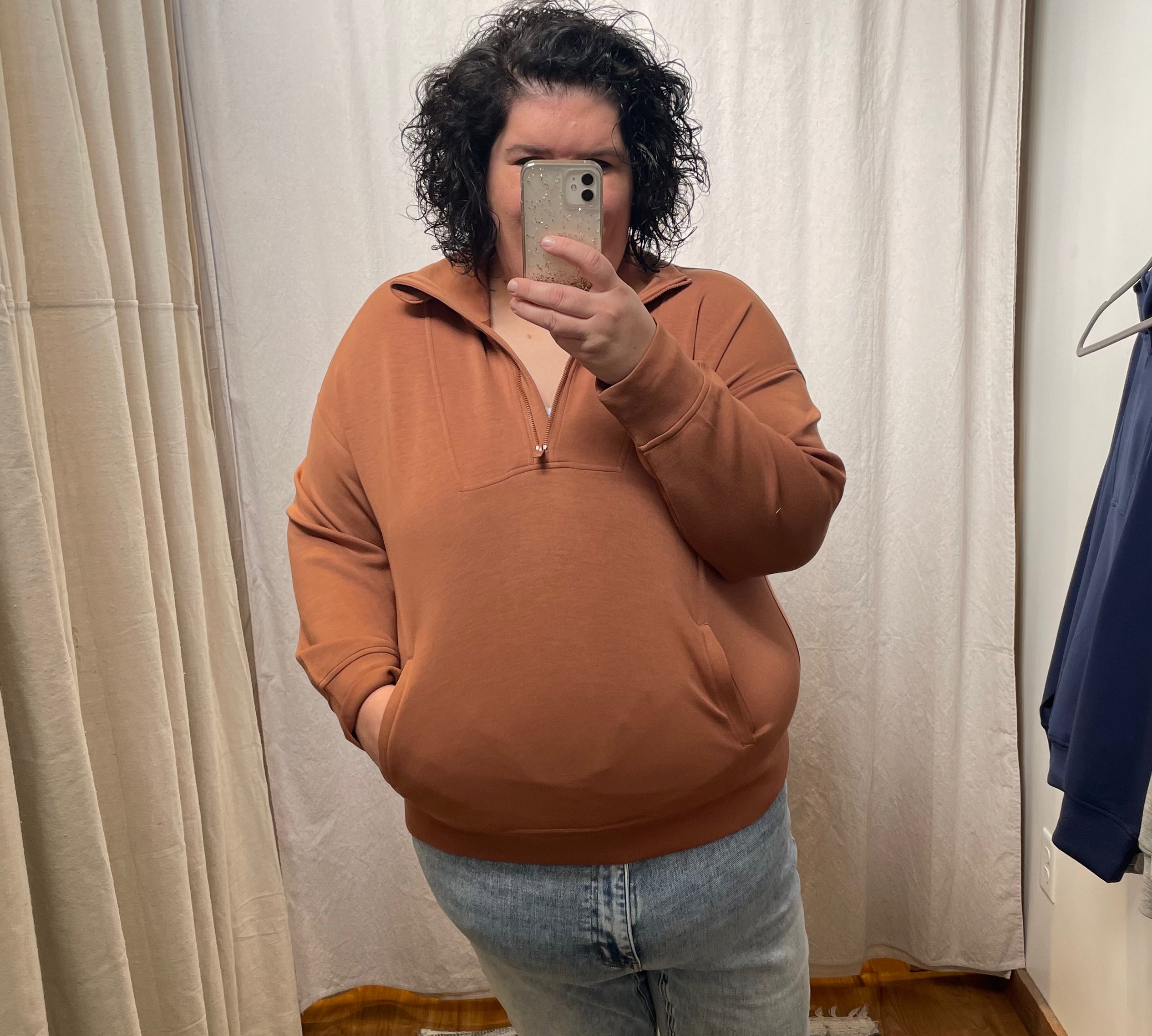 Plus Modal Poly Quarter Zip Funnel Neck Pullover