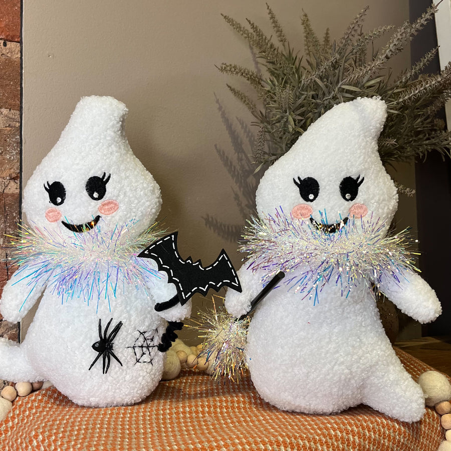 Festive Blush Plush Ghost w/ Iridescent Scarf 10.25”