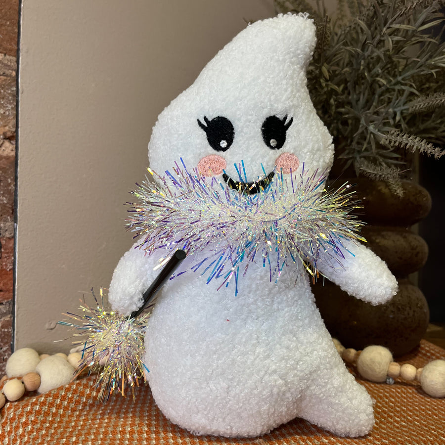 Festive Blush Plush Ghost w/ Iridescent Scarf 10.25”