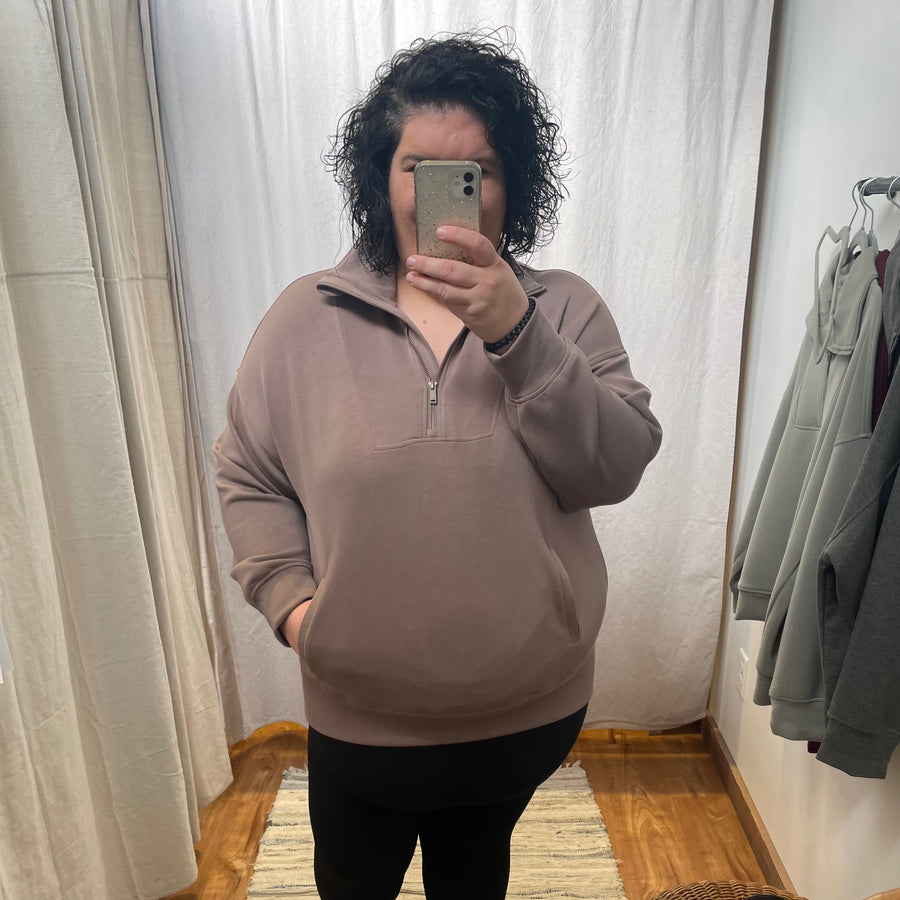 Plus Modal Poly Quarter Zip Funnel Neck Pullover