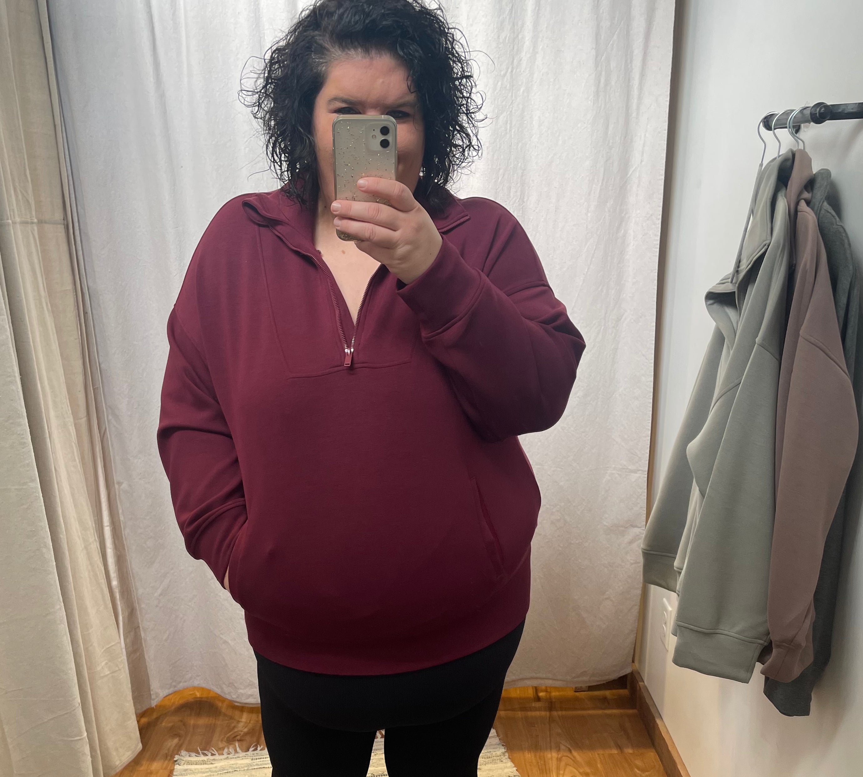 Plus Modal Poly Quarter Zip Funnel Neck Pullover