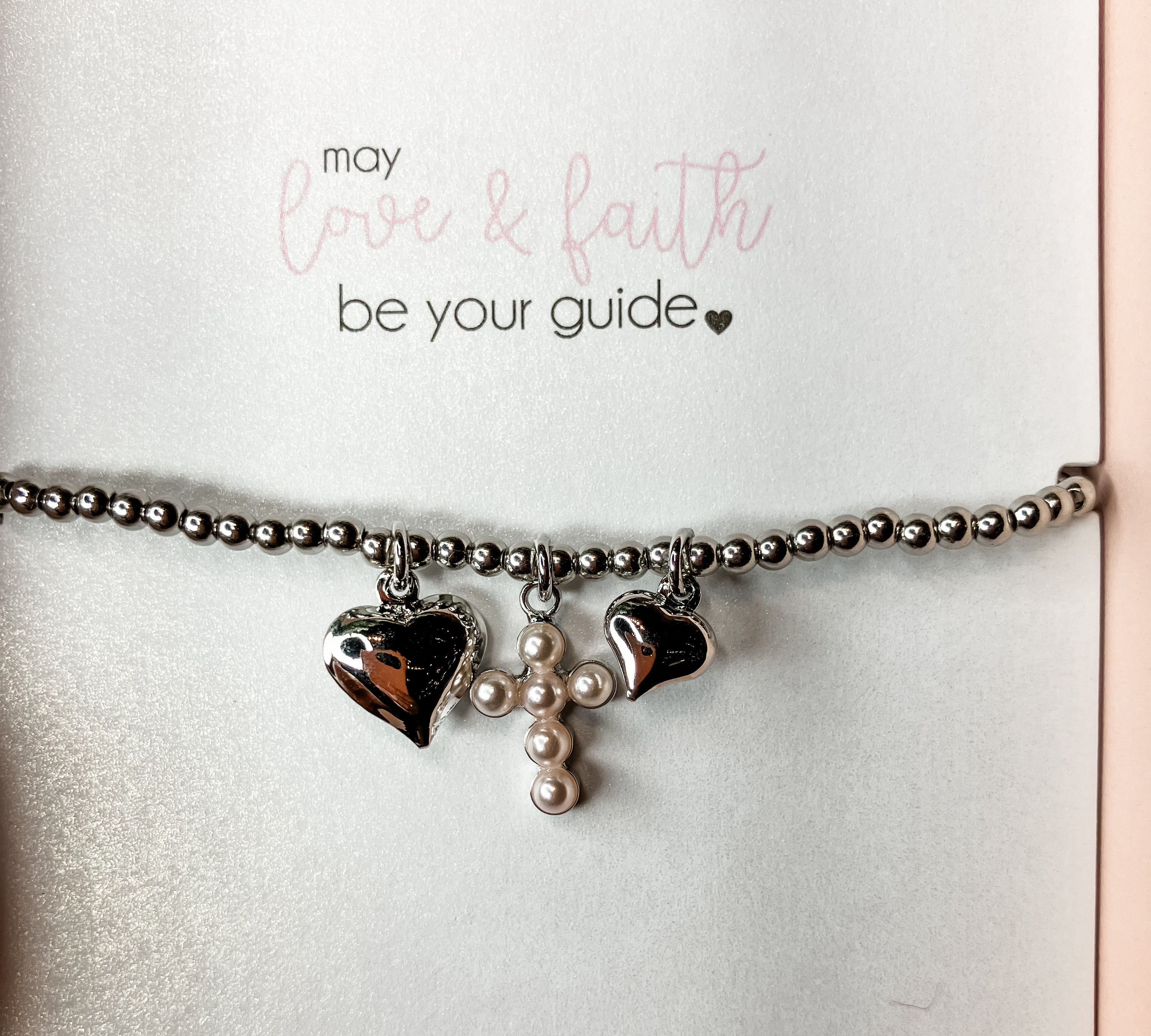 Bubble Cross Bracelet w/ Cross & Heart Charm