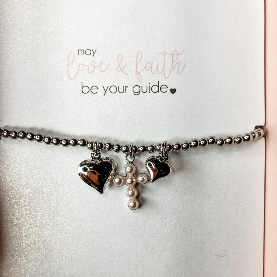 Bubble Cross Bracelet w/ Cross & Heart Charm