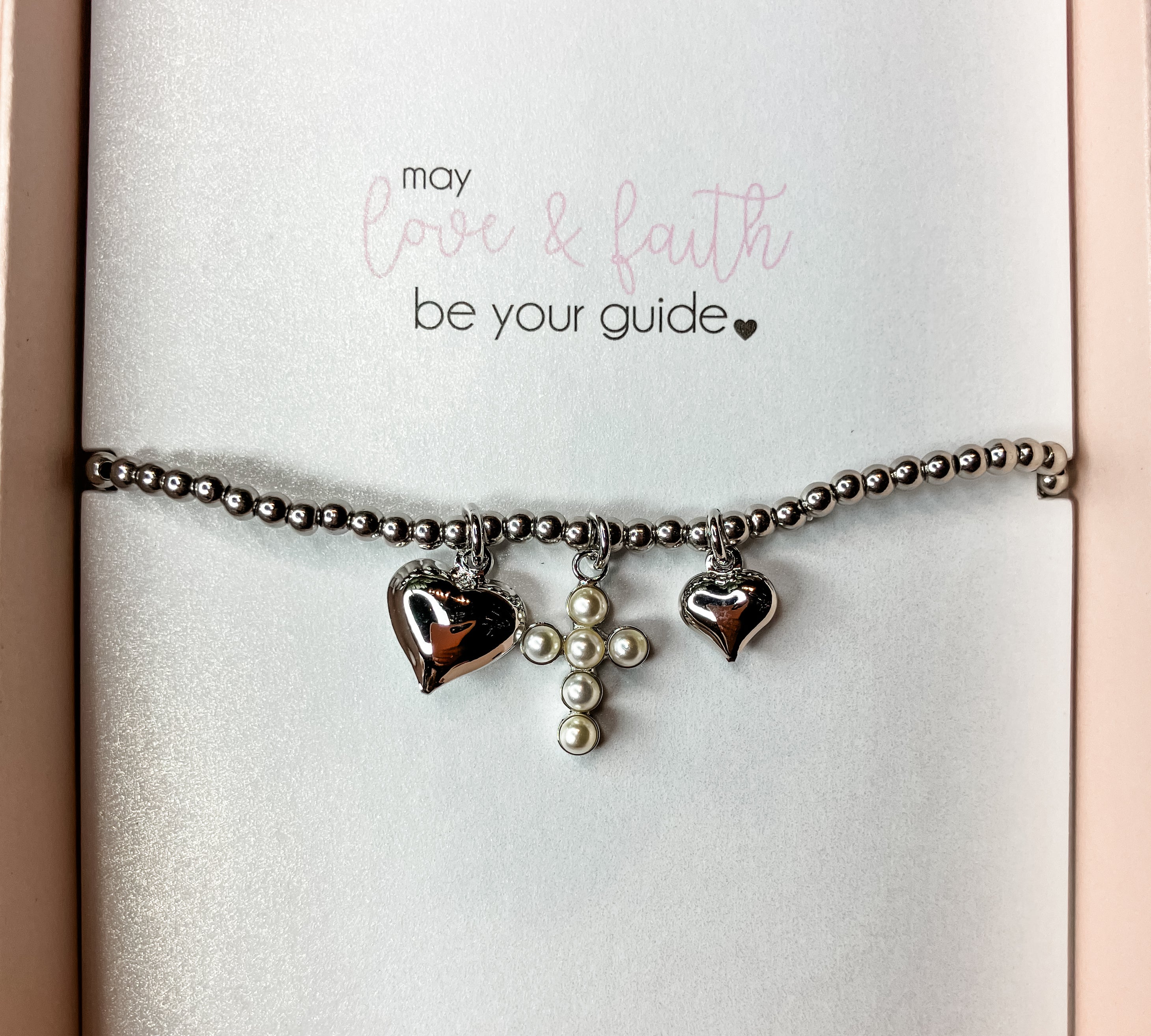 Bubble Cross Bracelet w/ Cross & Heart Charm