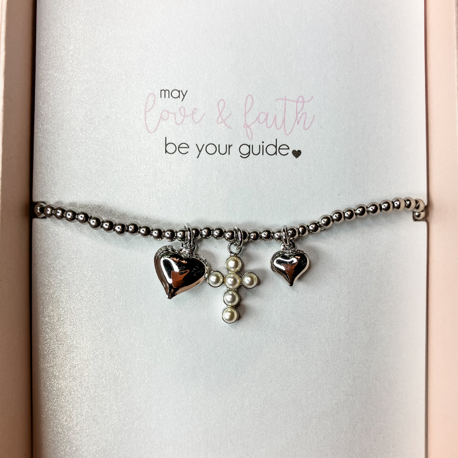 Bubble Cross Bracelet w/ Cross & Heart Charm