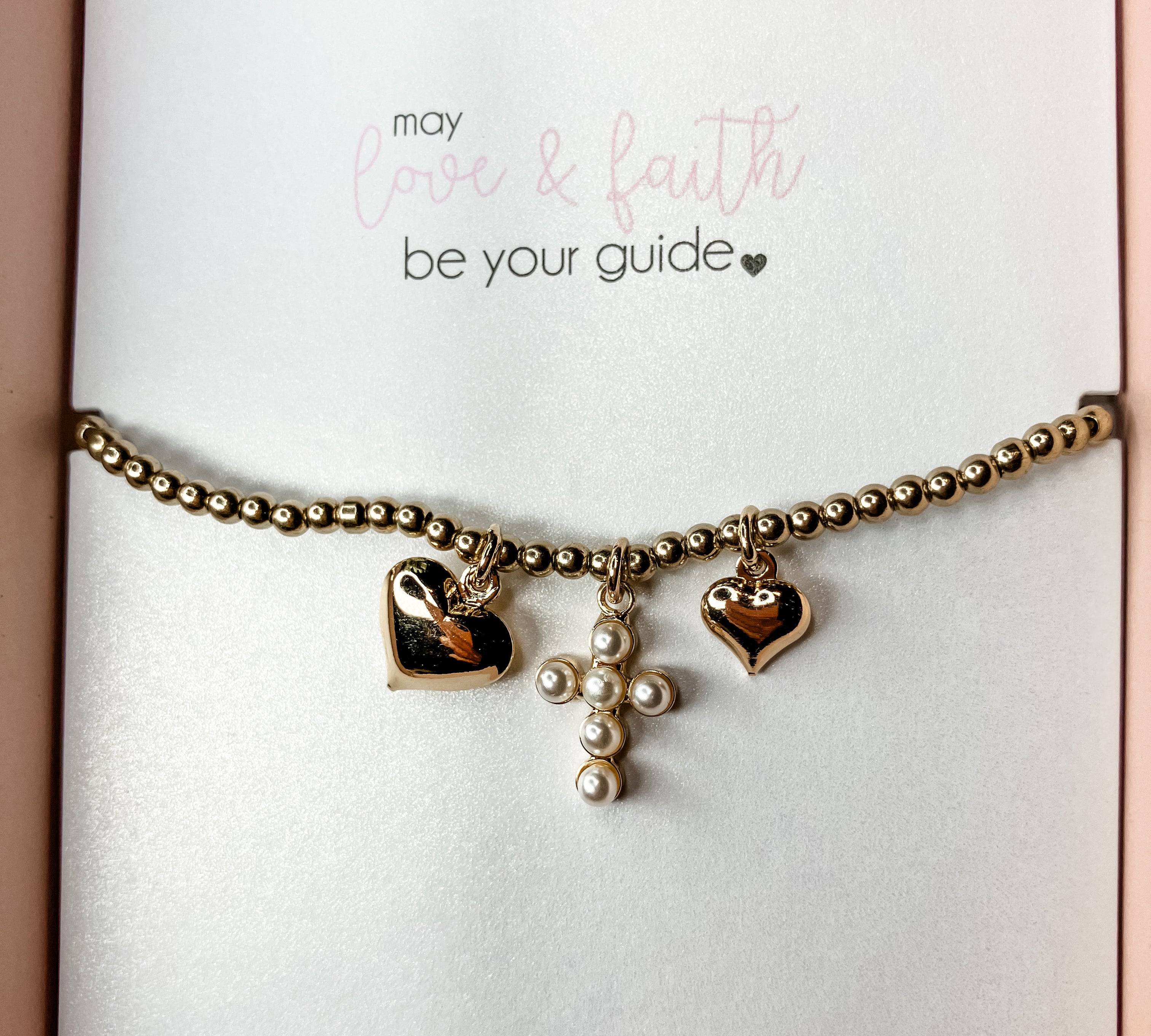 Bubble Cross Bracelet w/ Cross & Heart Charm