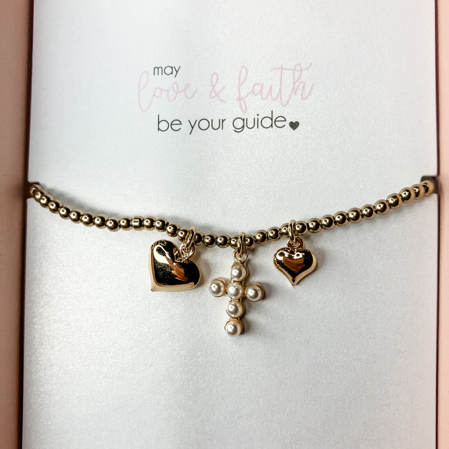 Bubble Cross Bracelet w/ Cross & Heart Charm