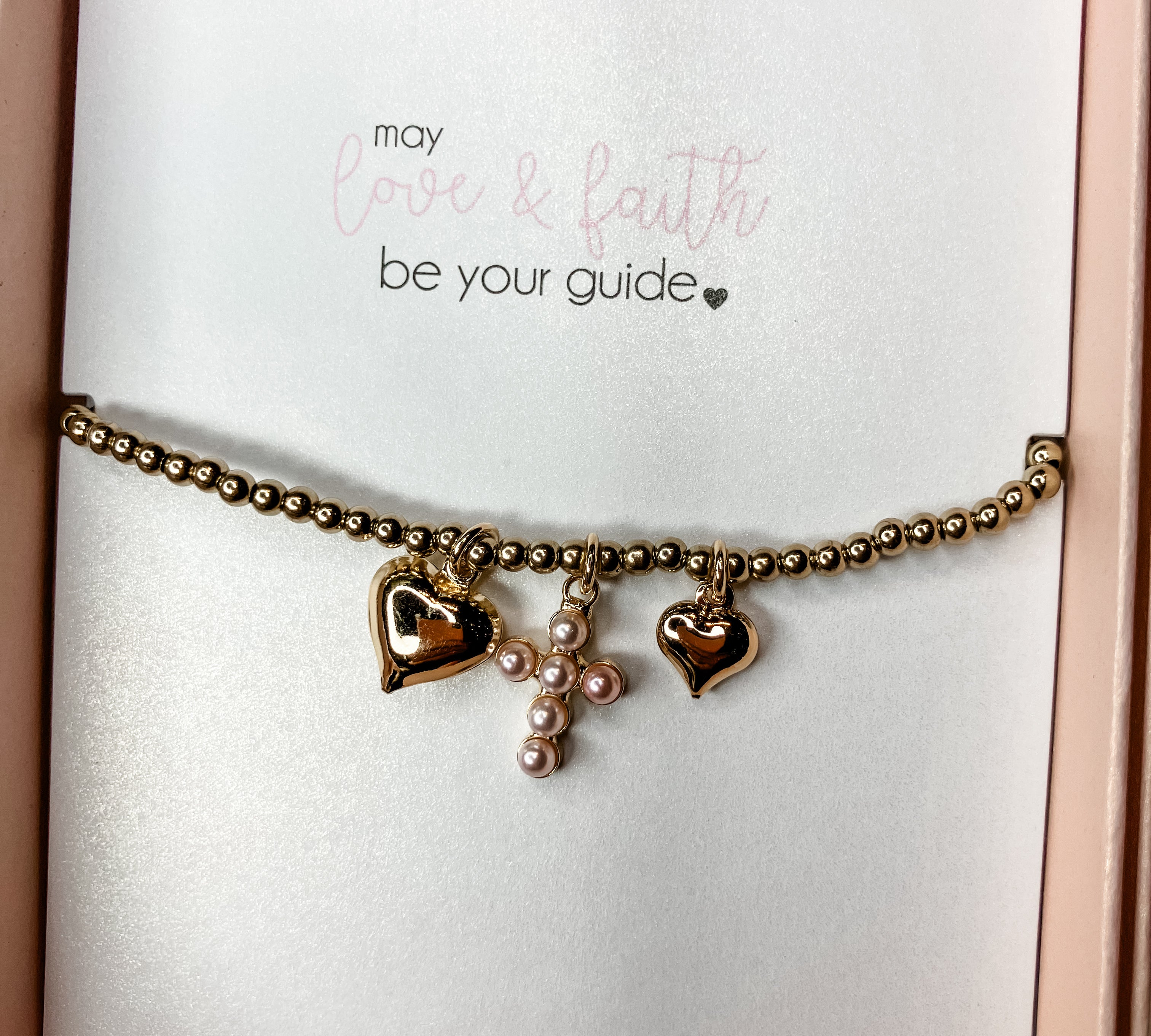 Bubble Cross Bracelet w/ Cross & Heart Charm