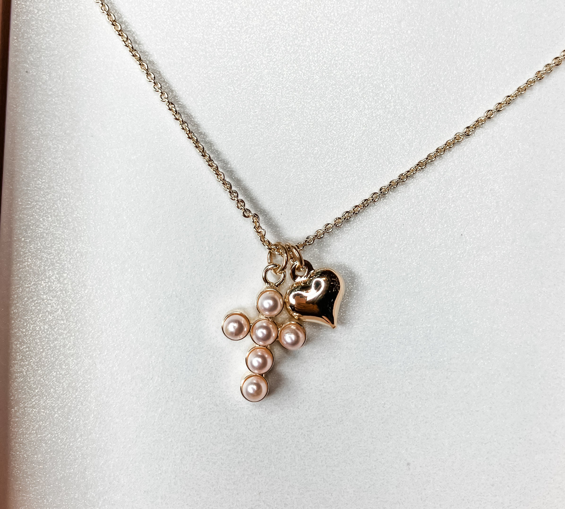 Bubble Cross Necklace w/ Cross & Heart Charm