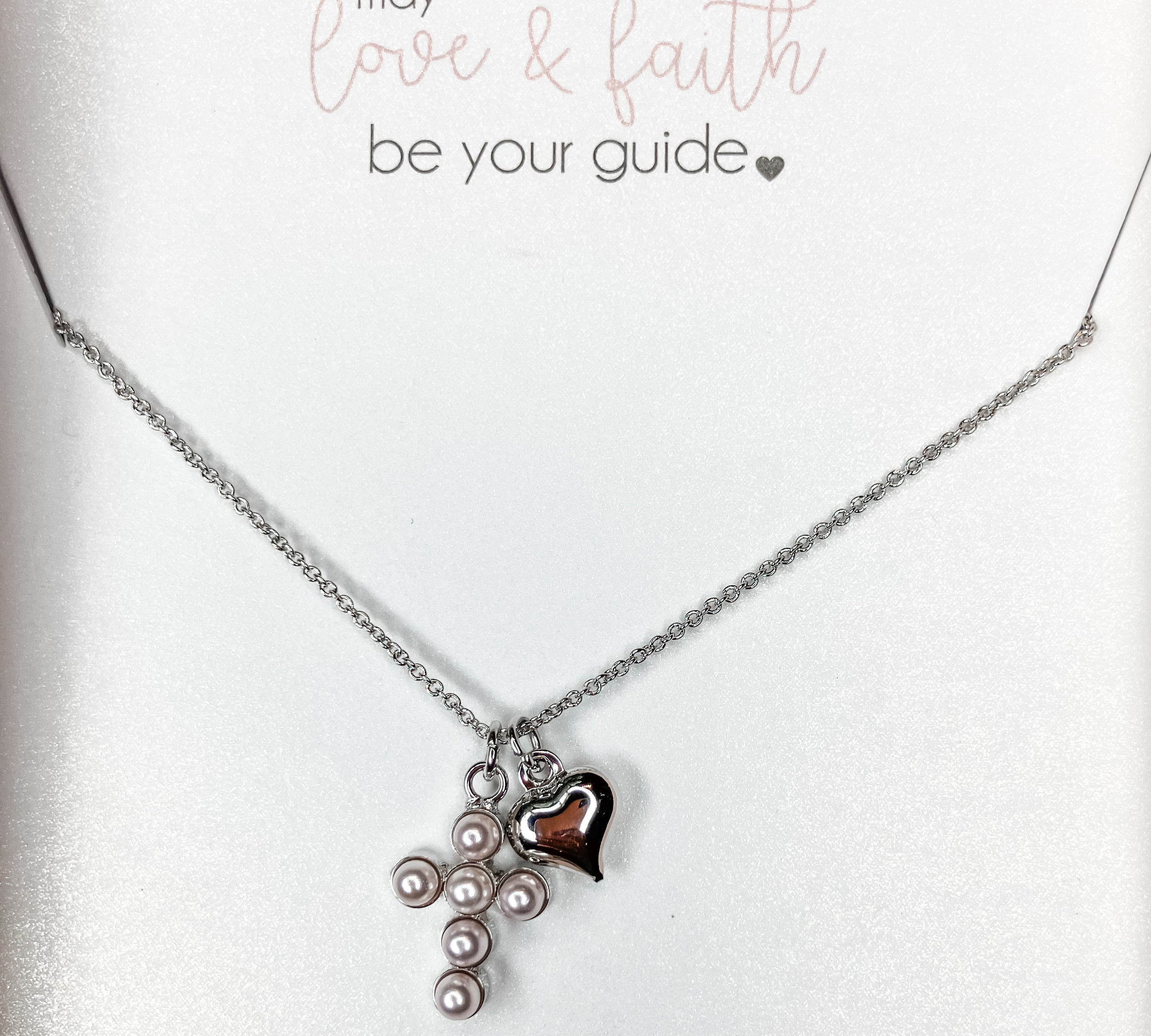 Bubble Cross Necklace w/ Cross & Heart Charm