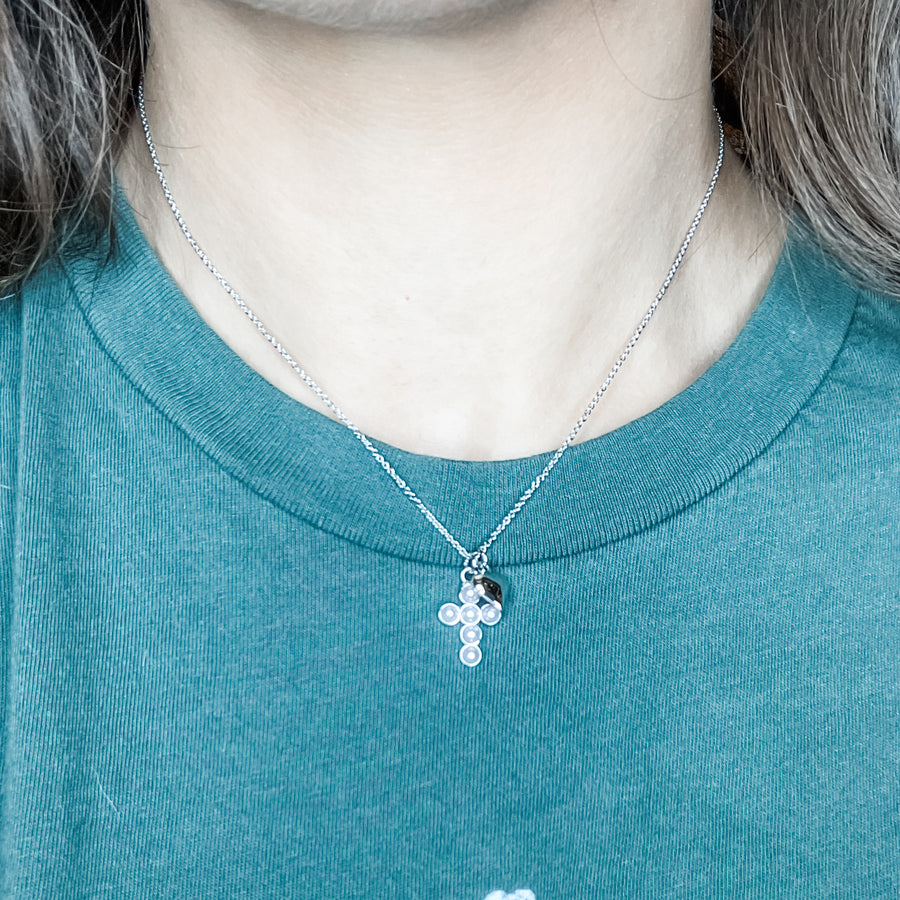 Bubble Cross Necklace w/ Cross & Heart Charm