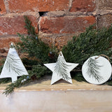 White Ceramic w/Stamped Green Pine Icon Orn 4"