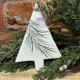 White Ceramic w/Stamped Green Pine Icon Orn 4"