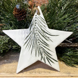 White Ceramic w/Stamped Green Pine Icon Orn 4"