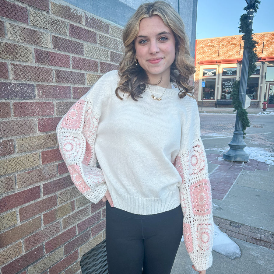 Pullover Sweater w/Crochet Sleeves