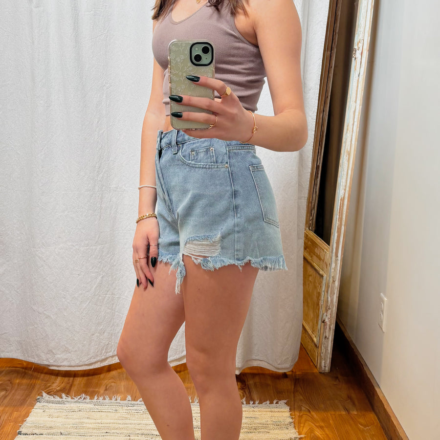 High Waist Distressed Denim Shorts