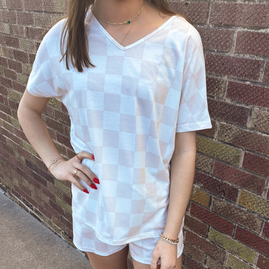 Checkered Vneck Top