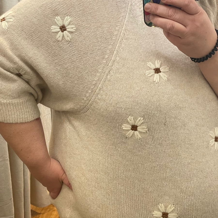 Plus Round Neck Flower Sweater