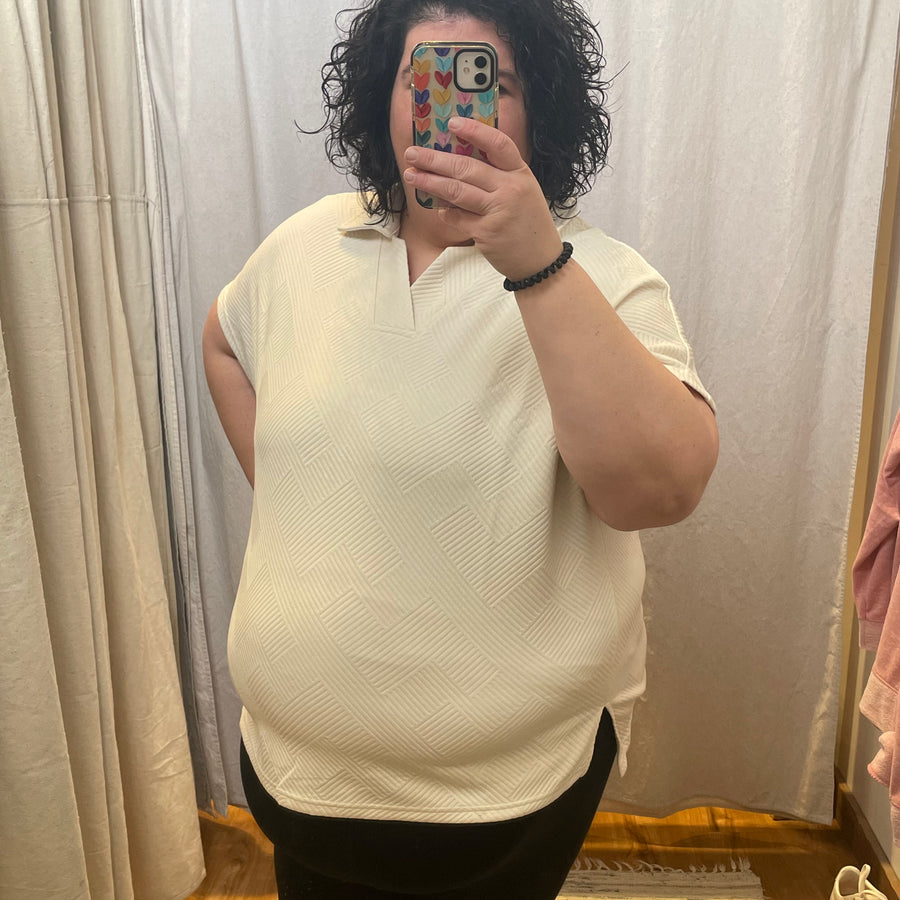 Plus Beige Textured Short Sleeve Top