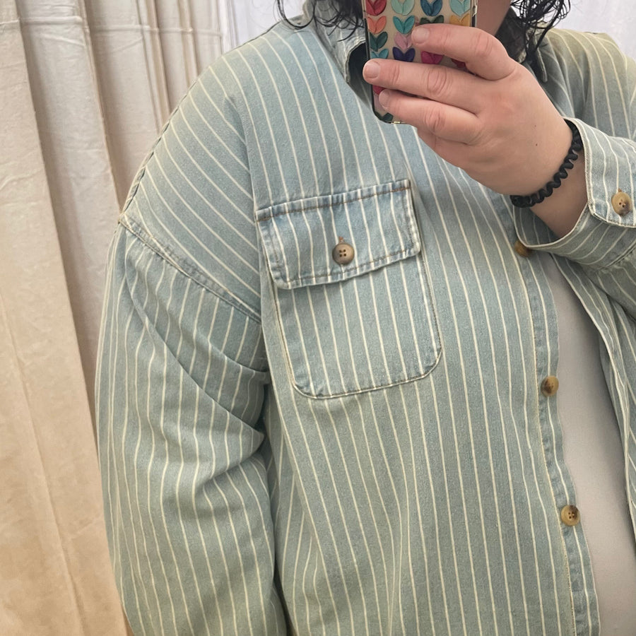 Plus Striped Denim Shacket