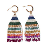Mini Gold Hoop Horizontal Stripes Beaded Fringe Earrings