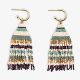 Mini Gold Hoop Horizontal Stripes Beaded Fringe Earrings