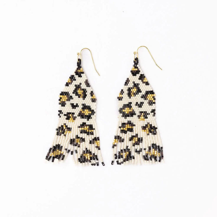 Delilah Cheetah Beaded Fringe Earring