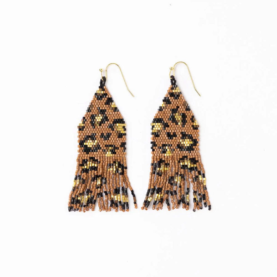 Delilah Cheetah Beaded Fringe Earring