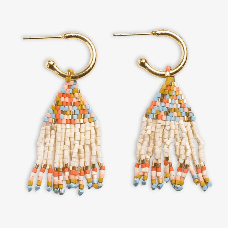 Leta Mini Gold Hoop Confetti Top & Stripe Short Fringe Earrings