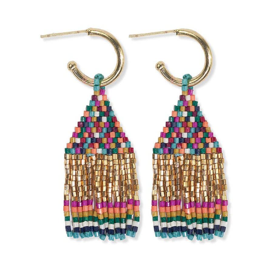 Leta Mini Gold Hoop Confetti Top & Stripe Short Fringe Earrings