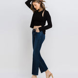 Mid Rise Raw Hem Kick Flare Vervet Jeans