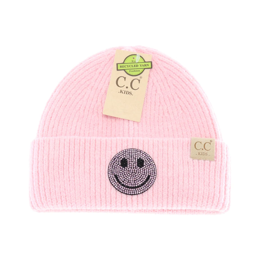 CC Kids Rhinestone Smiley Face Cuff Beanie