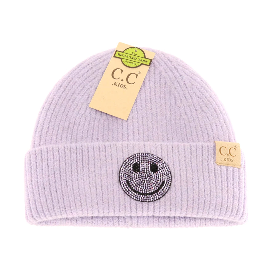 CC Kids Rhinestone Smiley Face Cuff Beanie