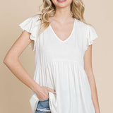 V-Neck Short Sleeve Top w/Ruching