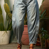 Plus Denim Cropped Barrel Pants