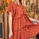 Plus Crinkled Woven Floral Ruffle Dress
