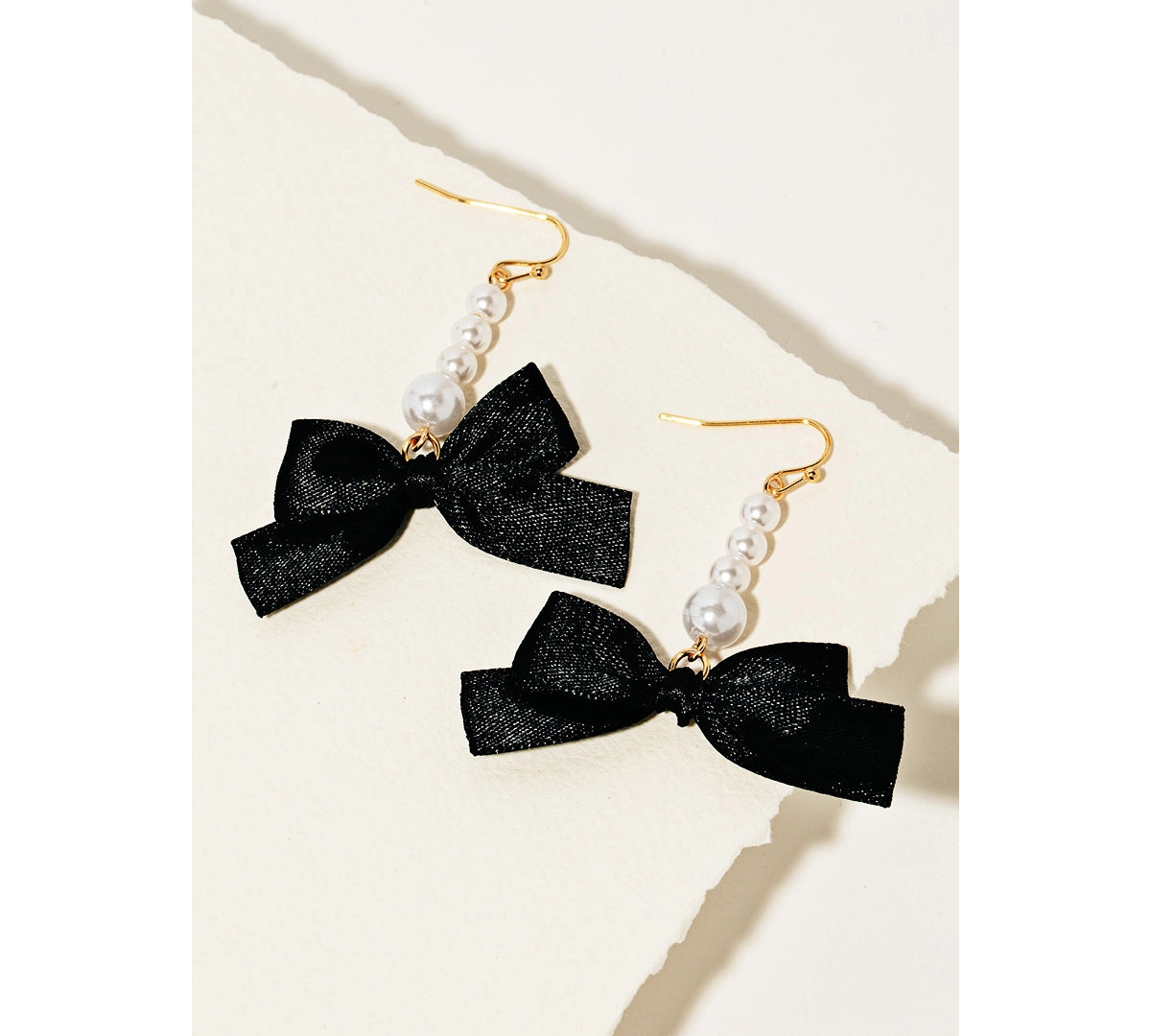 Pearl Bead Ribbon Bow Earrings
